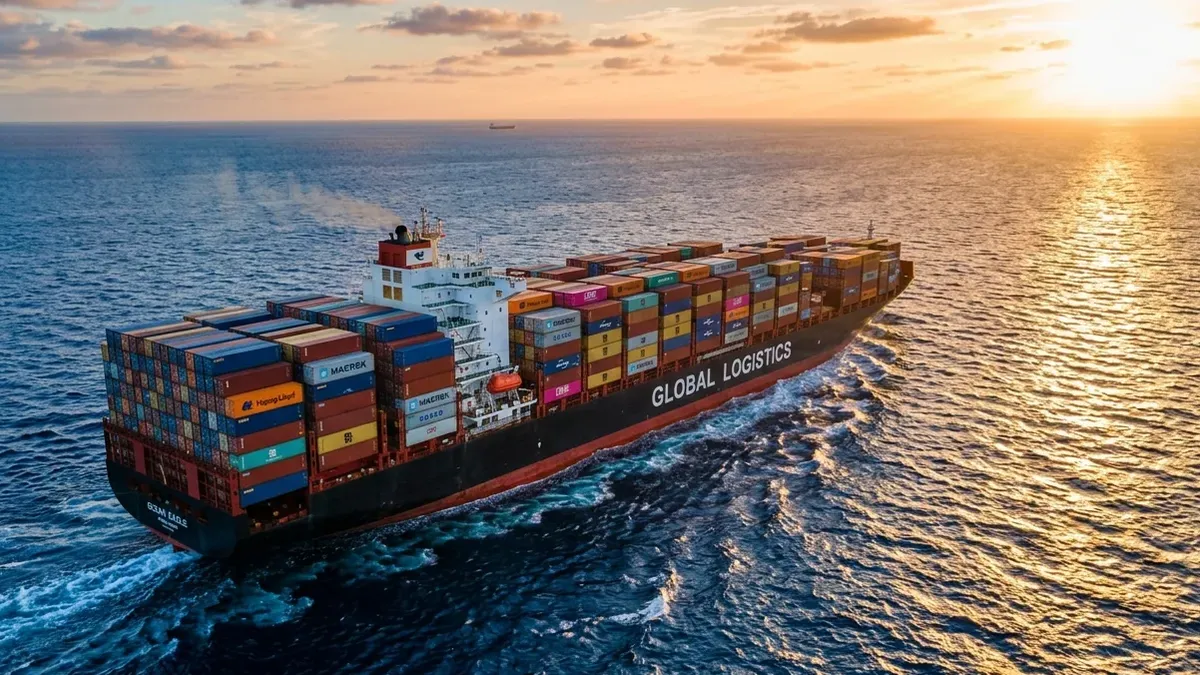 Navio porta-contêineres navegando em rota comercial internacional - ATTHOS COMEX